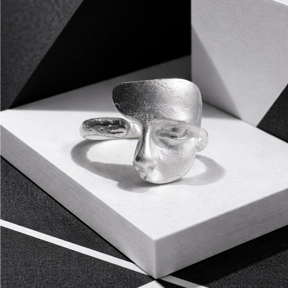 Contemporary Silver Face Statement Ring